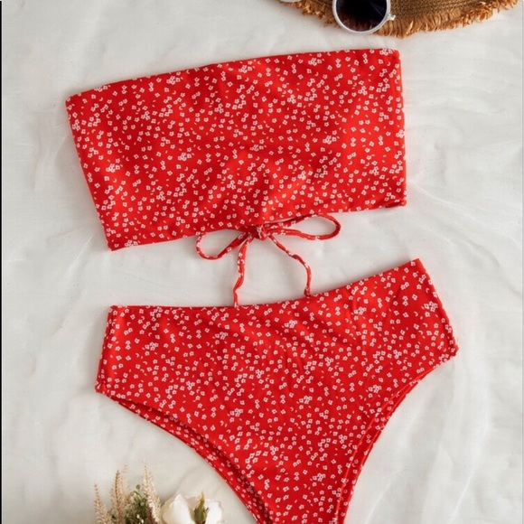 SHEIN Other - SHEIN DITSY FLORAL BANDEAU HIGH WAISTED BIKINI